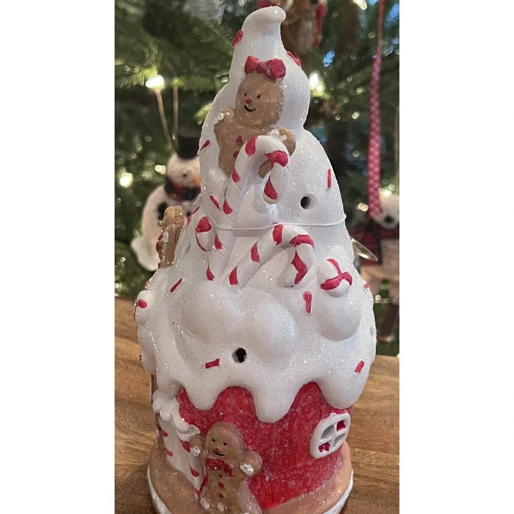 Whimsical Christmas Gingerbread & Candy Cane Ceramic Light-Up Holiday Decoration